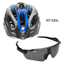Kit Capacete Ciclista Ciclismo Bike + Óculos Esportivo Cores AZUL
