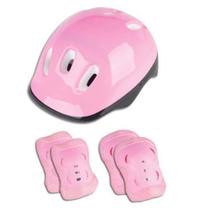 Kit Capacete Com Joelheiras e Cotoveleiras Rosa Fenix