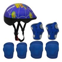 Kit Capacete Cotoveleira Joelheira Infantil Bike Skate Azul