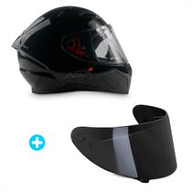 Kit Capacete Fechado ASX City Solid Preto Brilhante com Viseira Fumê