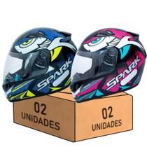 Kit Capacete Moto Ebf Spark Dragon Rosa E Dragon Azul Kit Capacete Moto Ebf Spark Dragon Rosa E Dragon Azul
