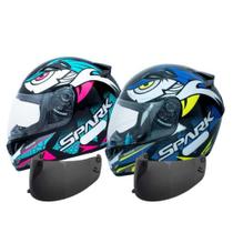 Kit Capacete Moto Ebf Spark Dragon Tiffany E Dragon Azul Mais Viseira Fumê