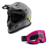 Kit Capacete Pro Tork Fast 788 Grey Fosco + ÓCulos Pro Tork Blast Rosa