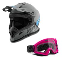 Kit Capacete Pro Tork Fast 788 Grey Fosco + ÓCulos Pro Tork Blast Rosa