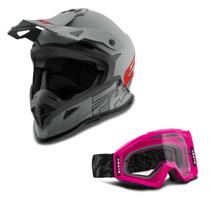 Kit Capacete Pro Tork Fast 788 Grey Fosco + ÓCulos Pro Tork Blast Rosa