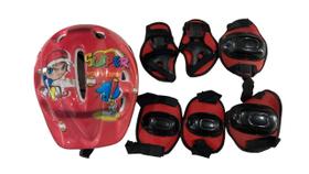 Kit Capacete Sport C/joelheira Infantil Vermelho
