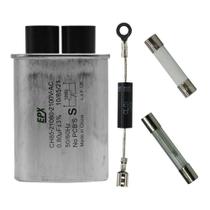 Kit Capacitor Microondas 0,80uF 2100Vac EPX + Diodo CL01-12 + Fusível Cerâmica + Fusível Vidro