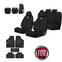 kit capas automotiva para banco em tecido grosso original + tapete e pedal esporte para siena 2014 - kit automotivo