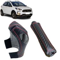 Kit Capas Carbon Manopla Câmbio Automático + Alavanca Freio de Mão Ford Ká 2016 À 2021