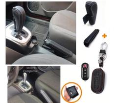 Kit Capas Couro Chave + Manopla Câmbio Automático e Alavanca Freio de Mão Fiat 500 Palio Strada