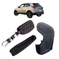 Kit Capas Couro Chave Presencial e Manopla Câmbio Automático e freio Creta Attitude 2017 à 2021 Kit Capas Couro Chave Presencial e Manopla Câmbio Automático e freio Creta Attitude 2017 à 2021