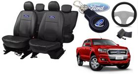 Kit Capas Couro Ford Ranger 2013-2015 + Volante e Chaveiro - Estilo Duradouro - Iron Tech