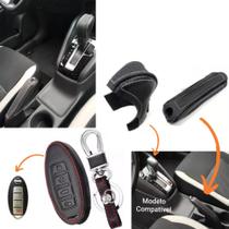 Kit Capas Couro Manopla Câmbio Automático E Alavanca Freio de Mão E Chave Versa Até 2022