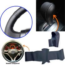 Kit Capas Couro Manopla Cambio Automático E Volante Honda Fit 2009 2010 2011 2012 2013 2014 - Tunning Car