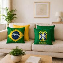 Kit Capas de Almofada 45x45 Brasil Copa do Mundo 4 Peças Decorativas Sofá Sala