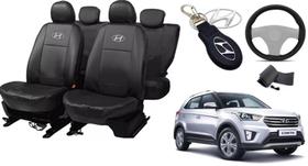 Kit Capas de Couro Hyundai Creta 2021 + Capa de Volante + Chaveiro Hyundai