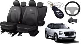 Kit Capas de Couro Hyundai Creta 2024 + Capa de Volante + Chaveiro Hyundai