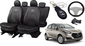 Kit Capas de Couro Hyundai HB20 2013 + Capa de Volante + Chaveiro Hyundai