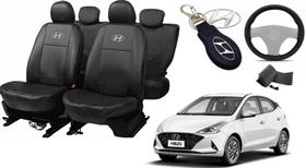 Kit Capas de Couro Hyundai HB20 2020 + Capa de Volante + Chaveiro Hyundai