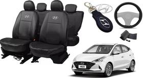 Kit Capas de Couro Hyundai HB20 2021 + Capa de Volante + Chaveiro Hyundai