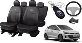 Kit Capas de Couro Hyundai HB20 2023 + Capa de Volante + Chaveiro Hyundai