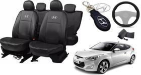 Kit Capas de Couro Hyundai Veloster 2011 + Capa de Volante + Chaveiro Hyundai Kit Capas de Couro Hyundai Veloster 2011 + Capa de Volante + Chaveiro Hyundai
