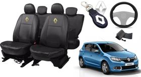 Kit Capas de Couro Impermeável Renault Sandero 2018 + Capa de Volante + Chaveiro Renault - Aero Print