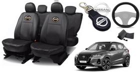 Kit Capas de Couro Nissan Kicks 2022 + Capa de Volante + Chaveiro Nissan