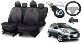 Kit Capas de Couro Nissan March 2011 + Capa de Volante + Chaveiro Nissan