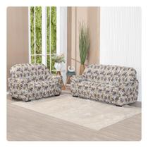 Kit Capas de Sofá 2 e 3 Lugares Malha Gel Estampada 21 Elásticos