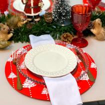 Kit Capas de Sousplat e Guardanapos Mesa de Natal Estampada Natalina