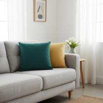 Kit Capas para Almofadas 50x50 Tecido Algodão Cores Lisas Verde e Amarelo Conjunto 2 Peças Nallu Decor