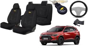 Kit Capas Tecido Elegantes para Bancos Tracker 2013 a 2023 + Volante + Chaveiro GM