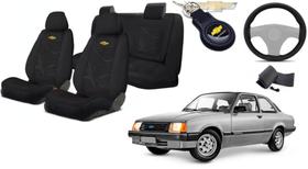 Kit Capas Tecido Modernas para Bancos Chevette 1973-1994 + Volante + Chaveiro GM