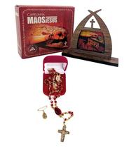 KIT Capelinha Das Mãos Ensanguentadas De Jesus 11cm E Terço Gota