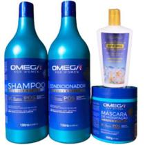 Kit Capilar Lisos E Leves Shampoo Condicionador 1L Máscara E Creme Corporal OmegaHair