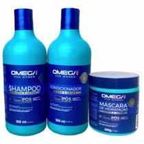 Kit Capilar Lisso E Leves Shampoo Condicionador E Mascara 500ml OmegaHair - OMEGA HAIR