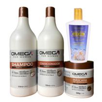 Kit Capilar Óleo De Coco Shampoo Condicionador 1L Máscara E Creme Corporal OmegaHair - OMEGA HAIR