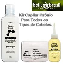 Kit Capilar Ozônio Todos Tipos de Cabelos Shampoo Ozônio Sem Sal Antiquedas Hidratante Anticaspa pH Fisiológico - Lucy's