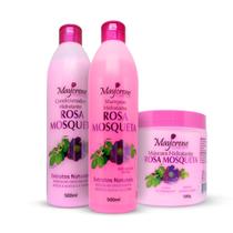 Kit Capilar Rosa Mosqueta Hidratação e Ação Anticaspa 3x500 Maycrene