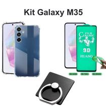 Kit Capinha Anti Choque Transparente + Película de Cerâmica + Suporte de Anel para Samsung Galaxy M35 5G - HUANG