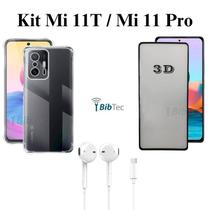 Kit Capinha Anti Impacto + Película 3D de Vidro + Fone de Ouvido Tipo C para Xiaomi Mi 11 Pro