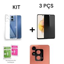 Kit Capinha Anti Impacto + Película 3D Privacidade + Película de Câmera Para Motorola Moto G24
