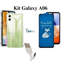 Kit Capinha Anti Impacto + Película Fosca Privacidade + Cabo USB Tipo C Para Samsung Galaxy A06