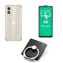 Kit Capinha Anti Impactos + Película de Cerâmica 9D + Suporte Anel para Motorola Moto E13