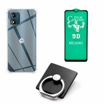 Kit Capinha Anti Impactos + Película de Cerâmica 9D + Suporte Anel para Motorola Moto E13 Kit Capinha Anti Impactos + Película de Cerâmica 9D + Suporte Anel para Motorola Moto E13