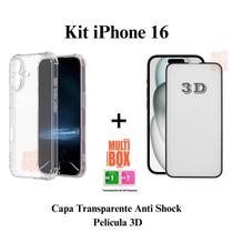 Kit Capinha Anti Impactos Protetora + Película De Vidro 3D Iphone 16 / 16 Plus / 16 Pro / 16 Pro Max