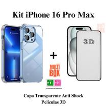 Kit Capinha Anti Impactos Protetora + Película De Vidro 3D Iphone 16 / 16 Plus / 16 Pro / 16 Pro Max