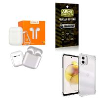 Kit Capinha Anti Shock Motorola G73 + Fone de Ouvido Bluetooth Sem Fio + Película de Vidro 3D