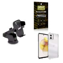 Kit Capinha Anti Shock Motorola G73 + Suporte Veicular Premium + Película de Vidro 3D